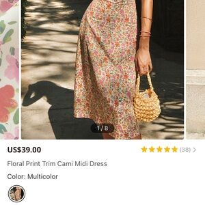 Commense Floral Print Trim Cami Midi Dress - Multicolor